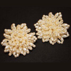 Earrings Faux Pearl Cluster Clip-On No-Pierce Set MCM Vintage